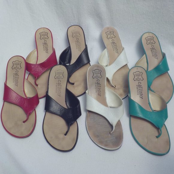 Lot of 4 Pair Vintage Callisto Leather Slip-on Wedge Sandals SZ 8 - Picture 3 of 14